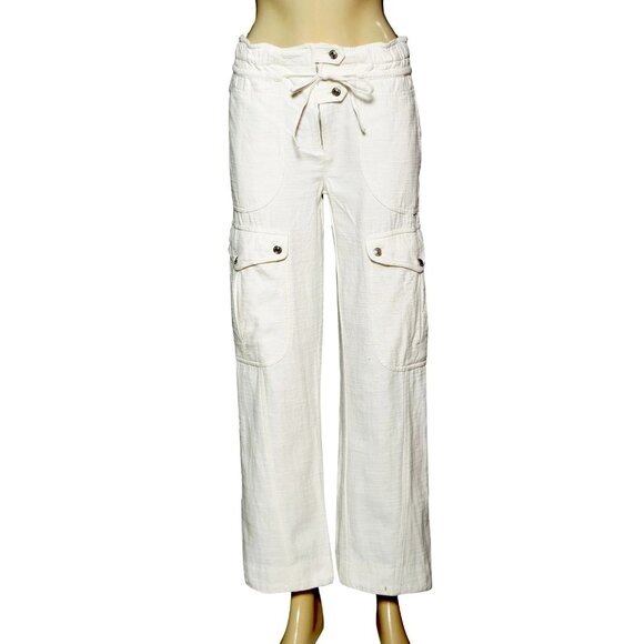 Free People We The Free Park Ave Pants S 6 Women Cargo Ivory Trousers Pant 45125 - Picture 3 of 5
